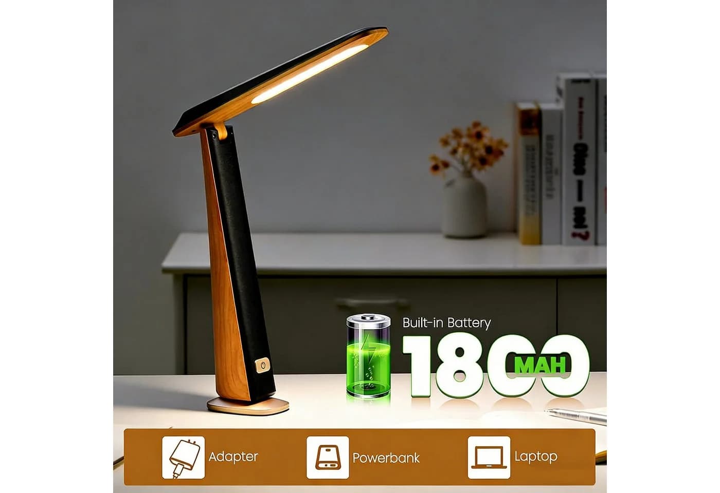 Toomoke LED Schreibtischlampe Schwarz Faltbar USB-ladbar - Bild 5