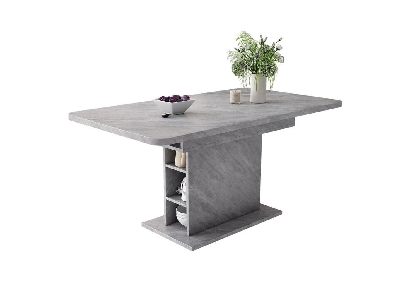 KLAM HOME Esstisch Küchentisch mit Stauraum 110x70x75 cm Grau