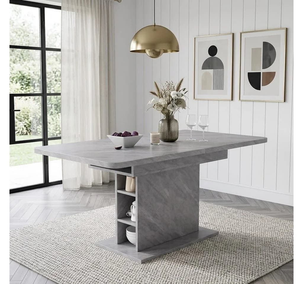 KLAM HOME Esstisch Küchentisch mit Stauraum 110x70x75 cm Grau - Bild 2