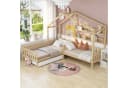 SeedWave Hausbett Kinderbett mit Schubladen und Regalen, Zwei Betten, Dachkonstruktion, Eck-L-förmiges Bett Design, Massivholzrahmen Bild 2