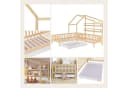 SeedWave Hausbett Kinderbett mit Schubladen und Regalen, Zwei Betten, Dachkonstruktion, Eck-L-förmiges Bett Design, Massivholzrahmen Bild 5