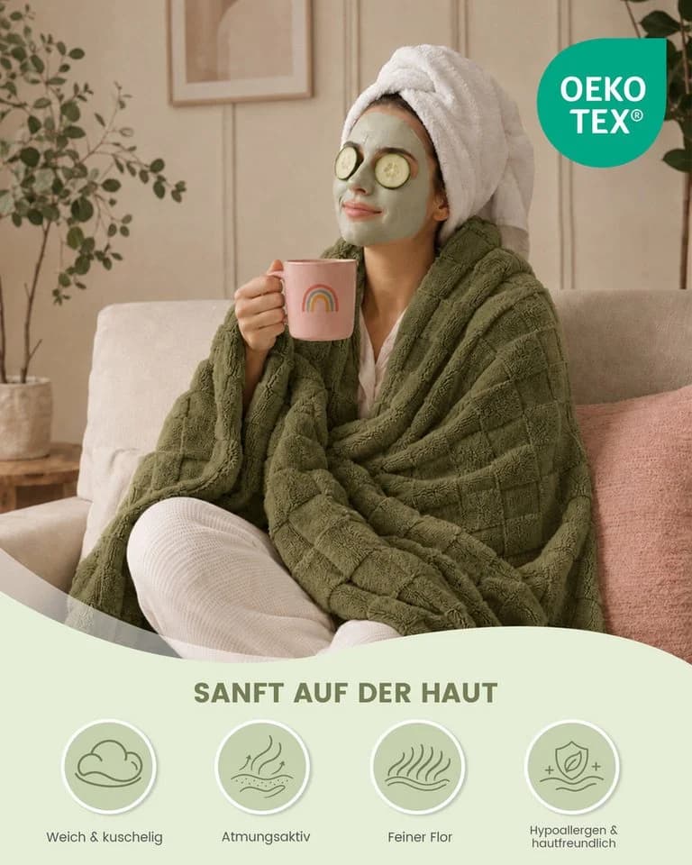 Good Nite Tagesdecke Flauschig & Kariert Grün Grau