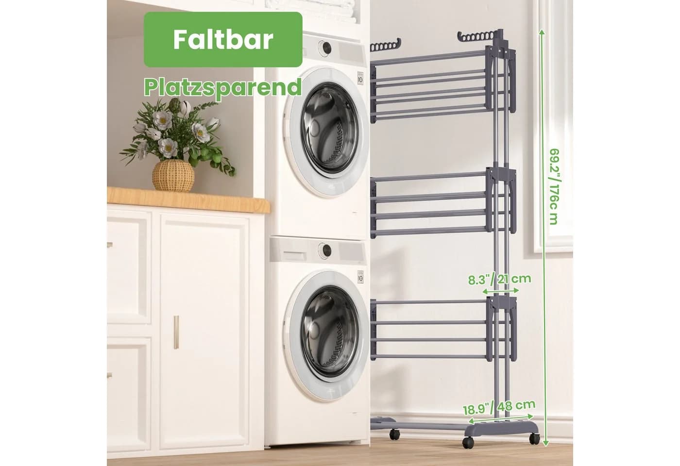 Oak&Tea Wäscheständer Rollbarer Klapp-Wäscheständer mit Flügeln - Bild 4