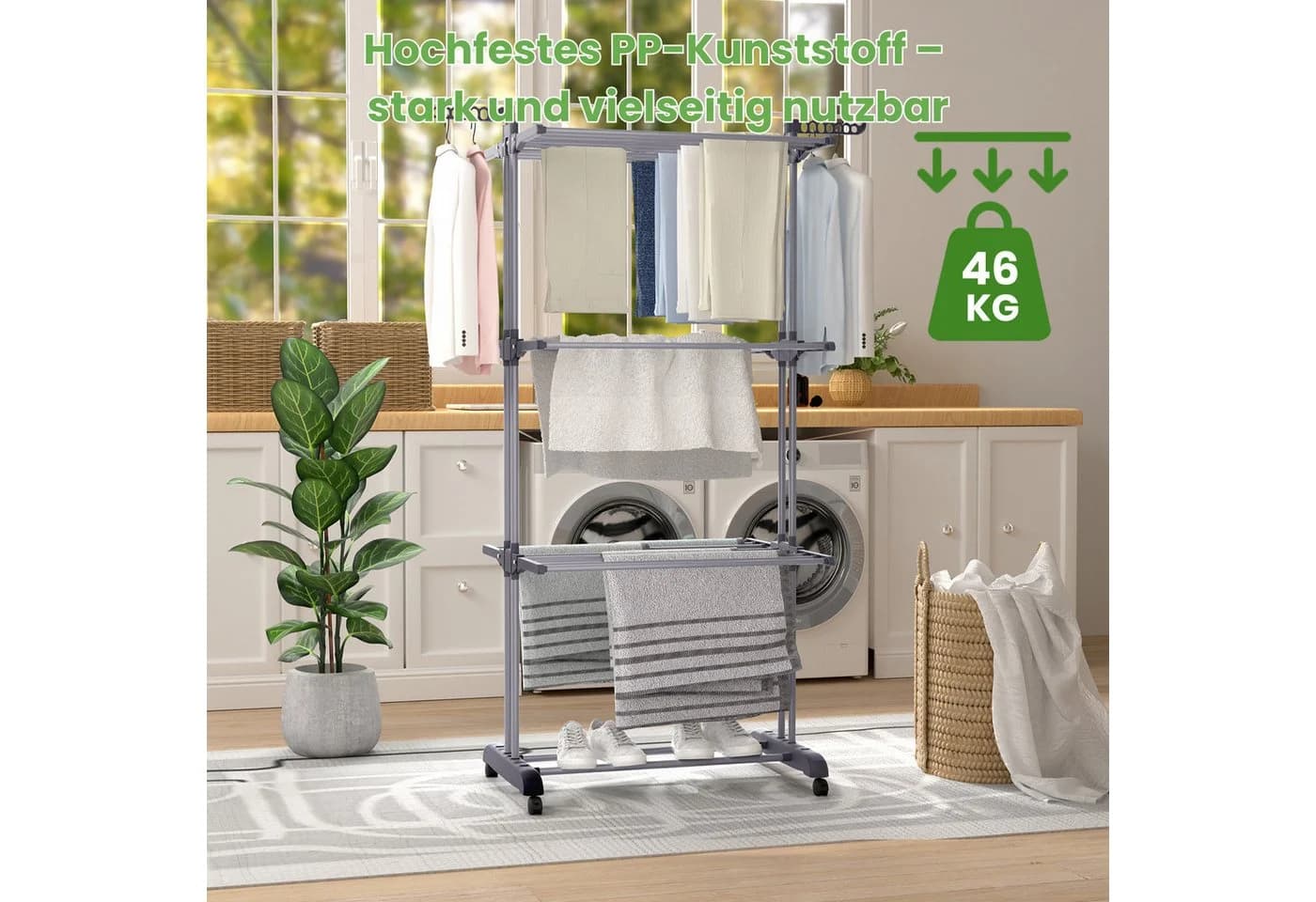 Oak&Tea Wäscheständer Rollbarer Klapp-Wäscheständer mit Flügeln - Bild 5