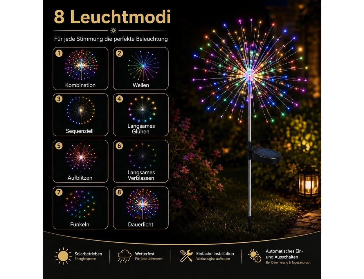 Fyrove LED Solarleuchte 420 LEDs Bunt Garten - Bild 5