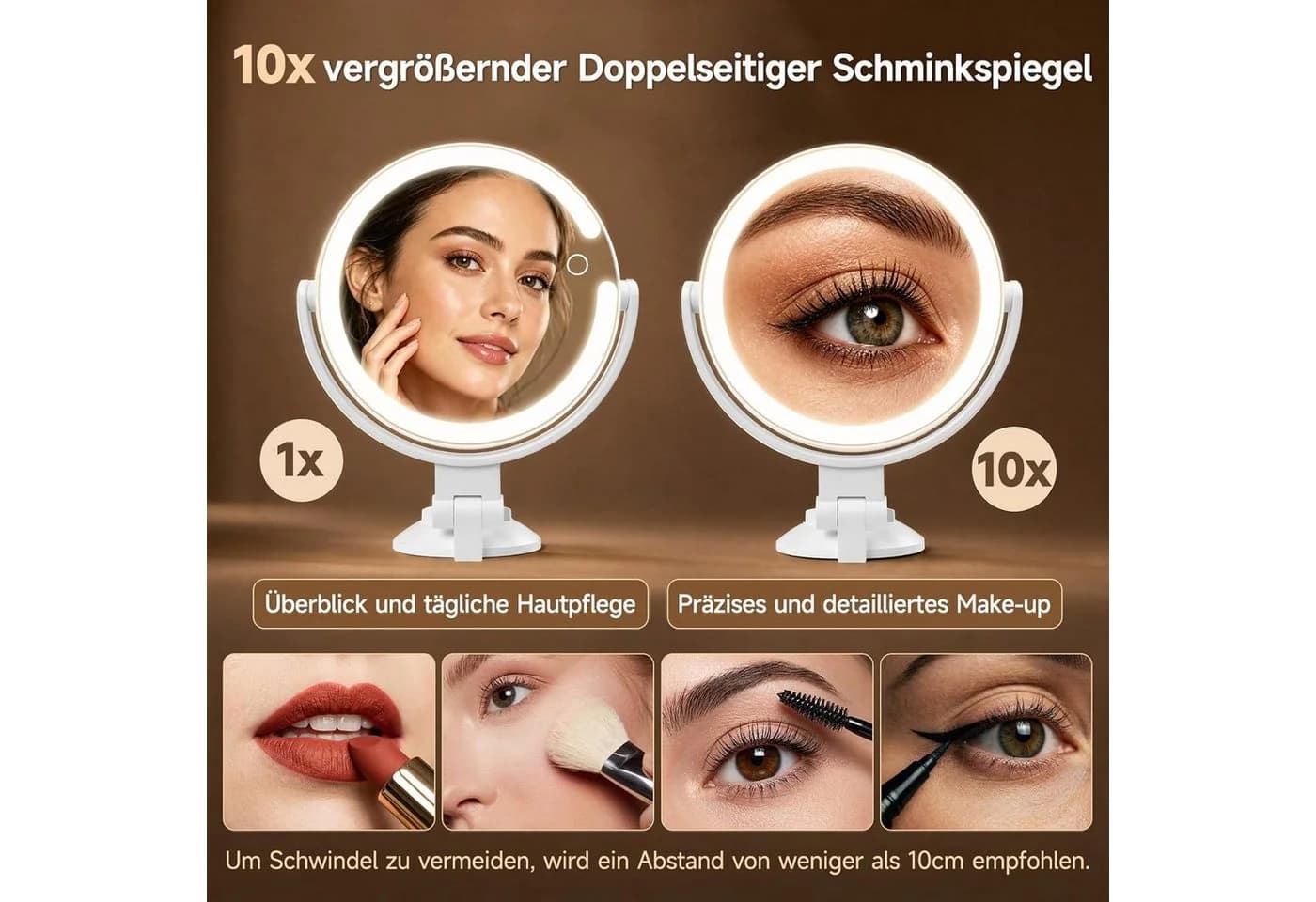 Vornix Schminkspiegel mit LED-Beleuchtung & 10X Vergrößerung - Bild 4