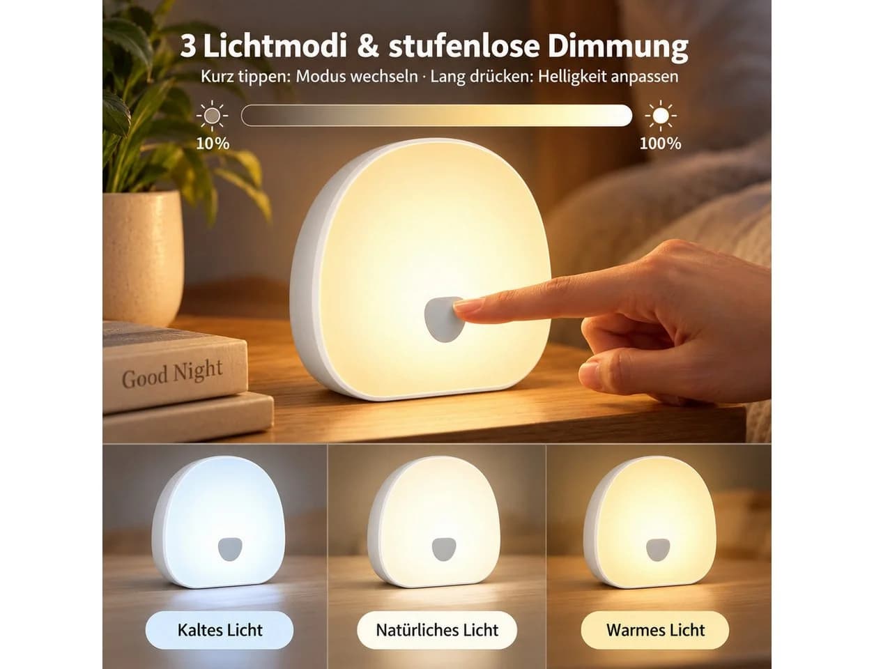 Vornix LED Nachtlicht mit 10 Klängen, RGB-Licht & Timer, USB-C