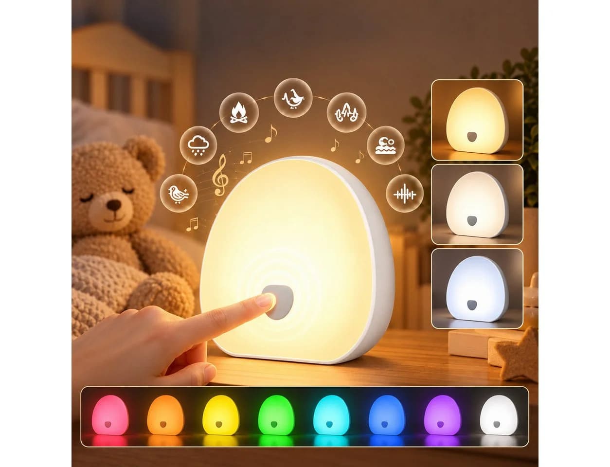 Vornix LED Nachtlicht mit 10 Klängen, RGB-Licht & Timer, USB-C - Bild 2