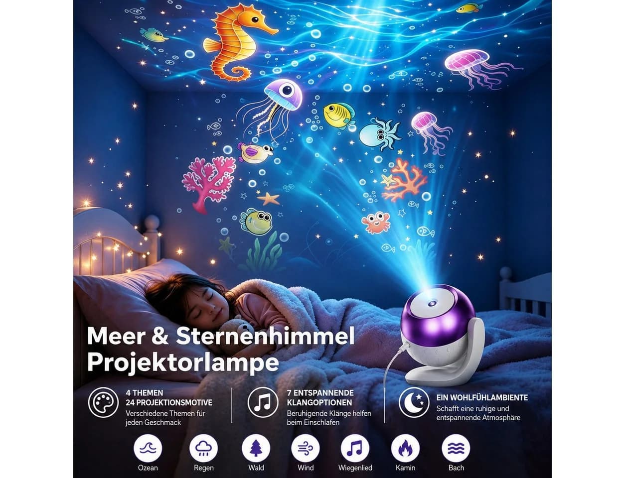 Fyrove Projektionslampe Sternenhimmel mit 24 Motiven & 7 Klängen - Bild 3