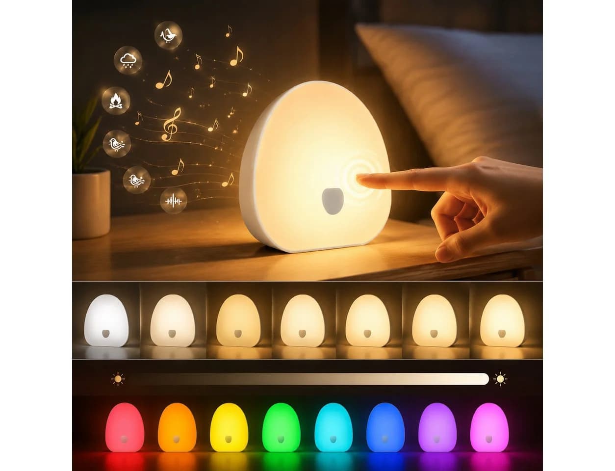 Vornix LED Nachtlicht mit RGB Farben, Dimmbar & Schlafgeräusche, USB-C Aufladbar - Bild 2