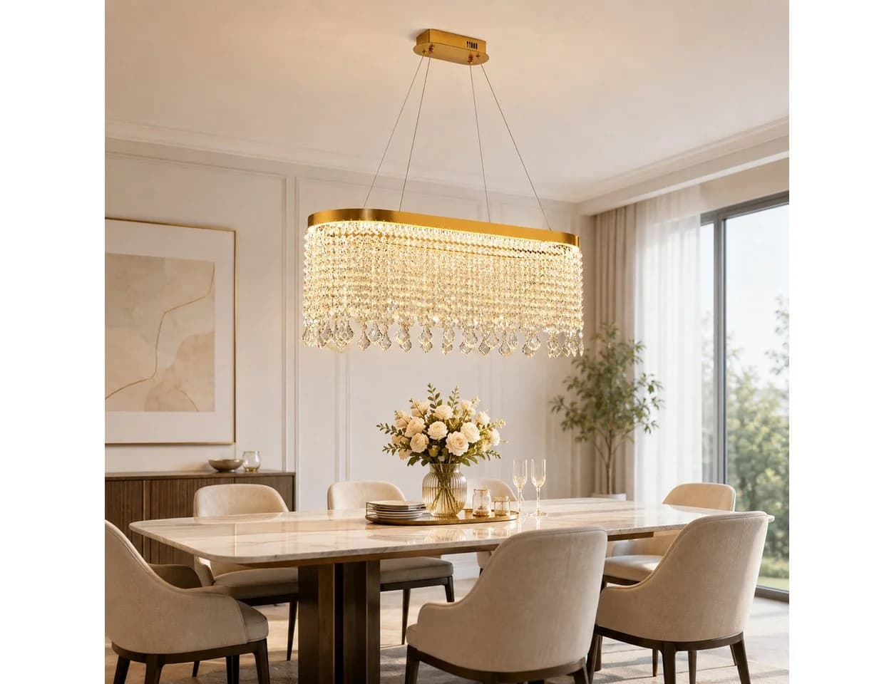 Fyrove Kristall Pendelleuchte dimmbar 80cm App Fernbedienung LED 70W gold - Bild 2