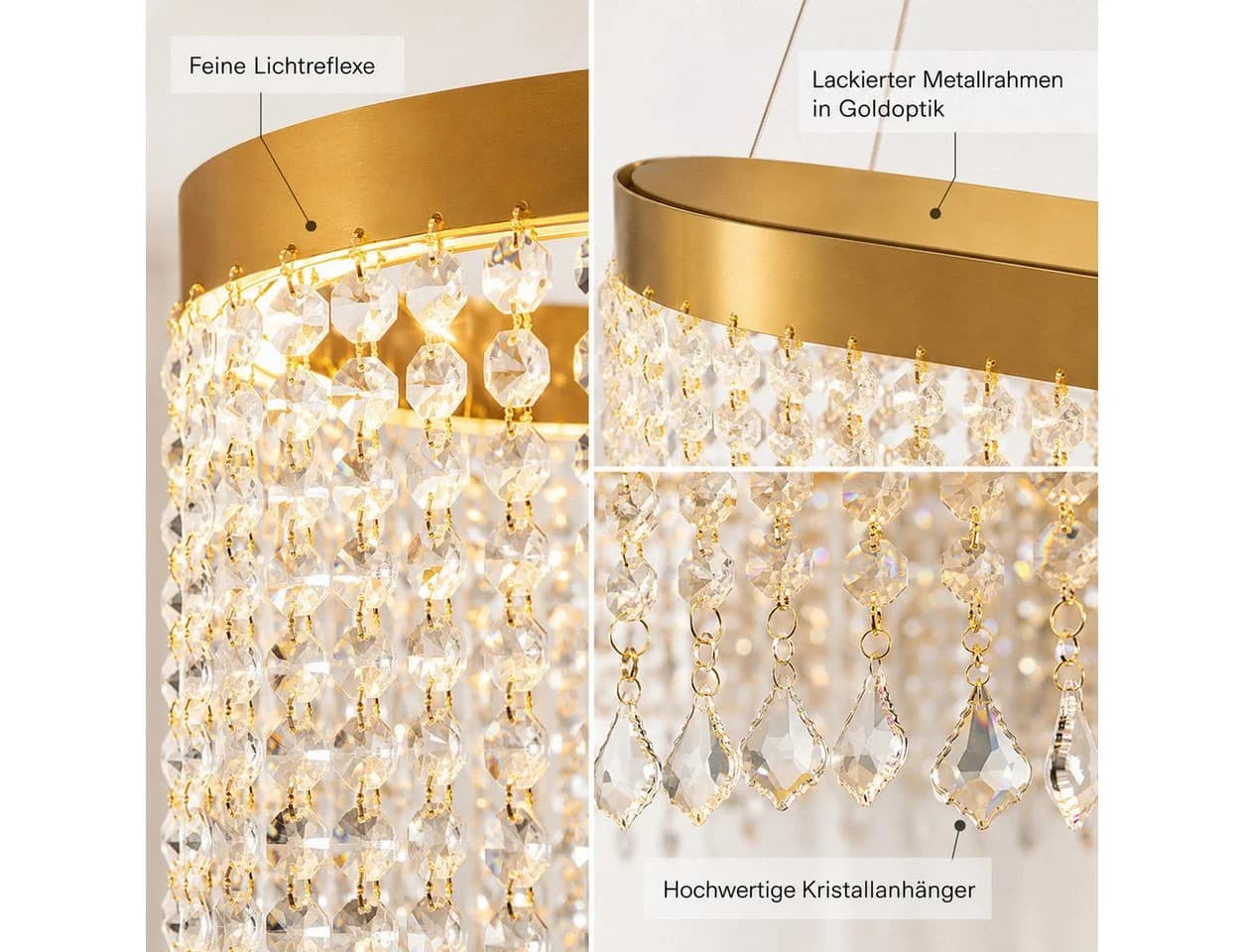 Fyrove Kristall Pendelleuchte dimmbar 80cm App Fernbedienung LED 70W gold - Bild 4