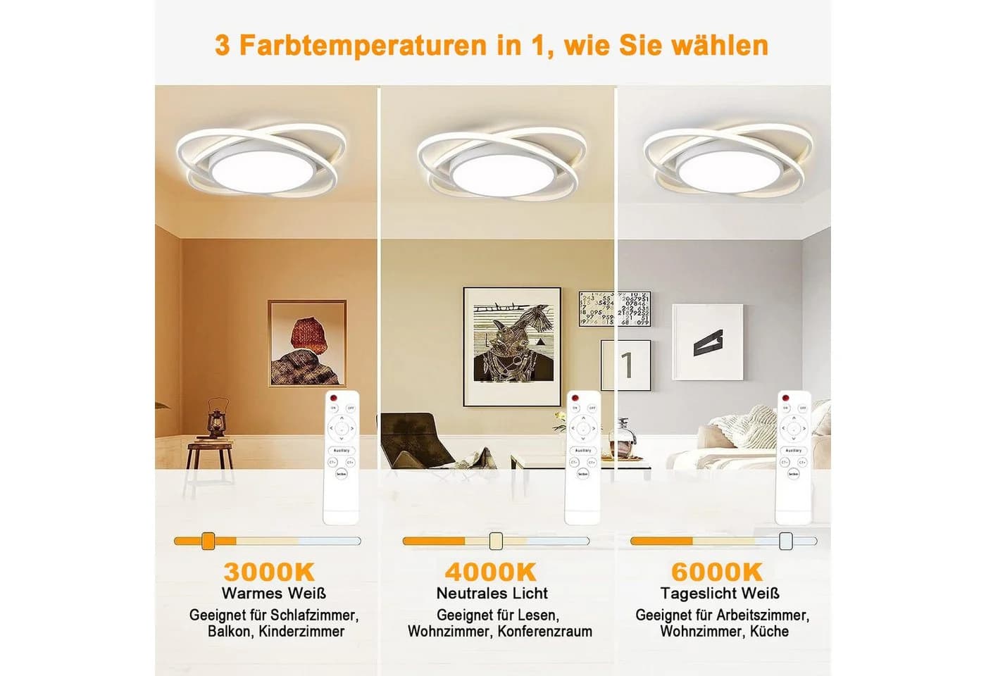 Fyrove LED Deckenlampe 53cm Dimmbar Farbtemperatur Weiß/Schwarz - Bild 5