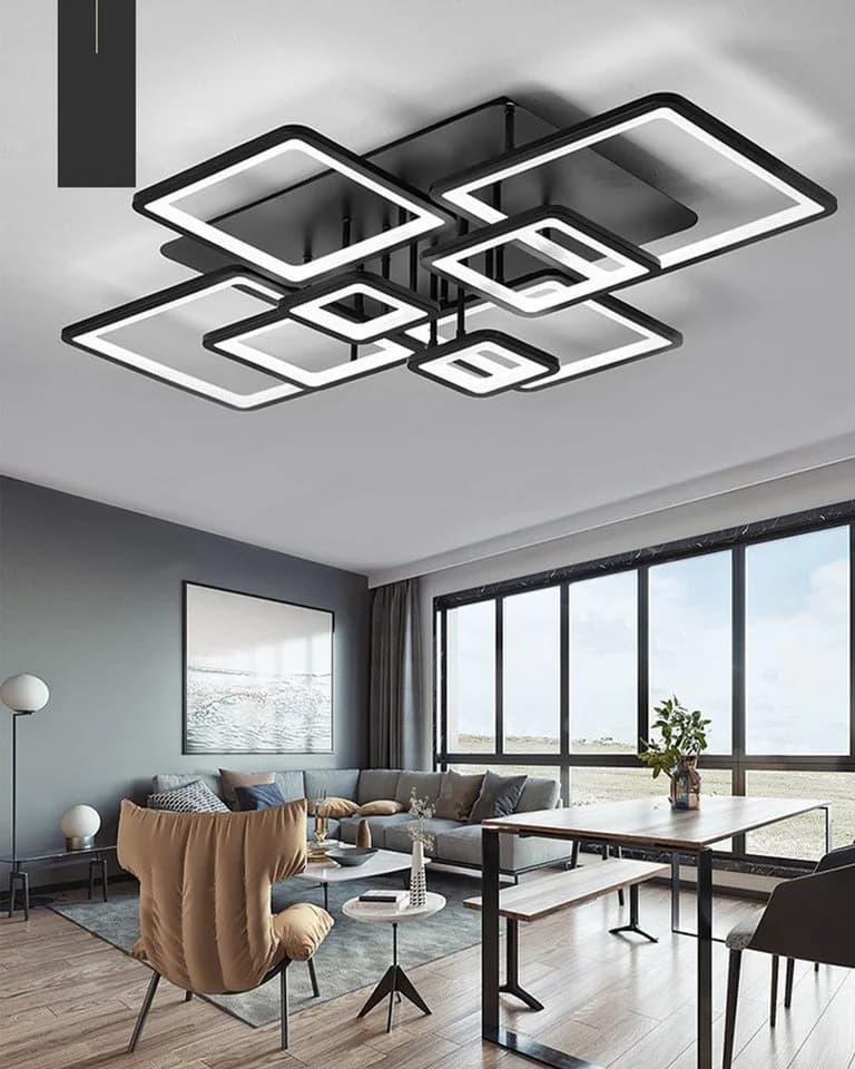 Fyrove LED Deckenlampe 6 Rahmen Schwarz Dimmbar mit Fernbedienung