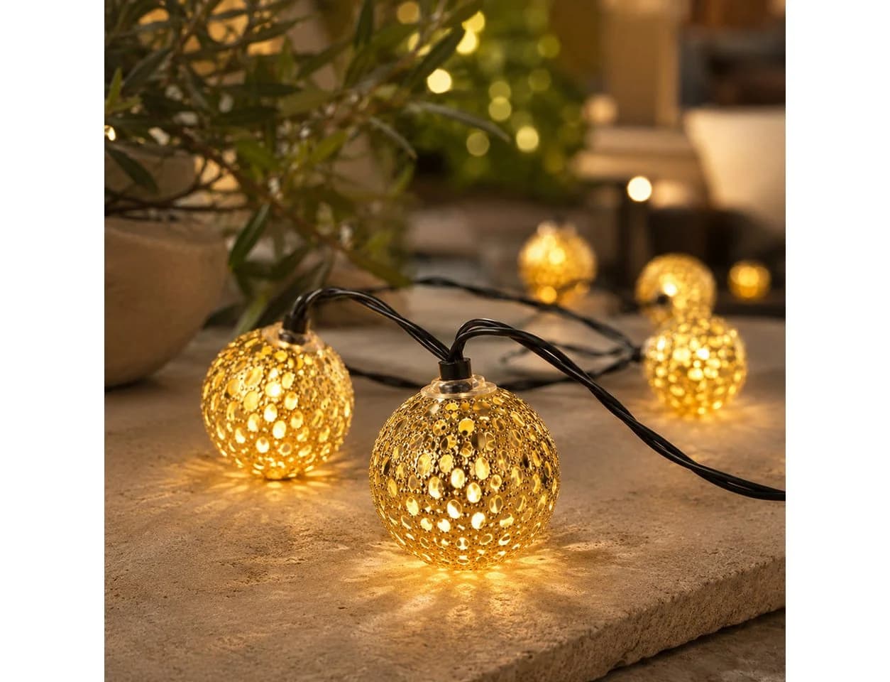 Fyrove LED Solarleuchte Outdoor Lichterkette 20 Kugeln Warmweiß - Bild 3