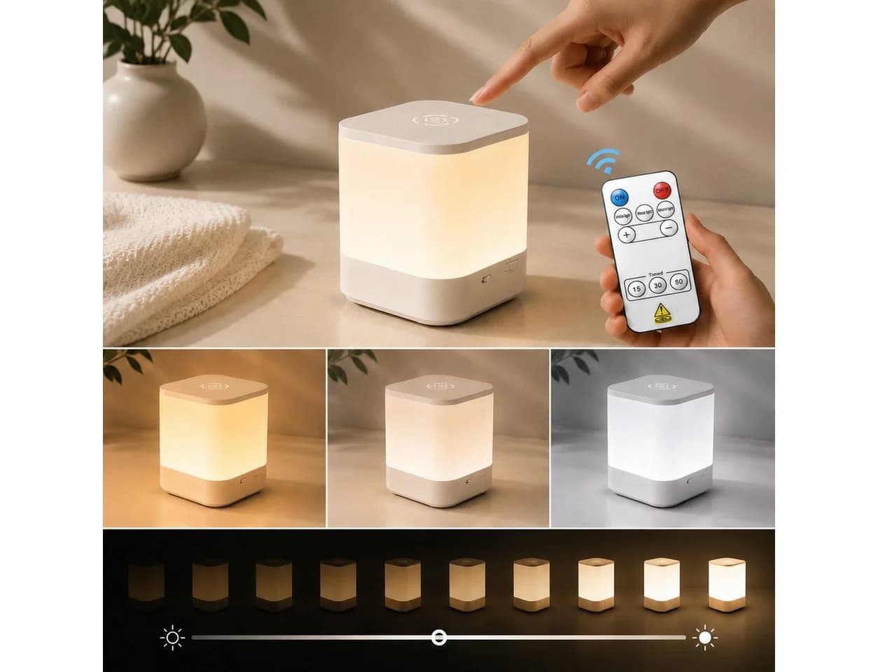 Vornix LED Nachtlicht Tischlampe Weiß Touch & Fernbedienung Dimmbar - Bild 2
