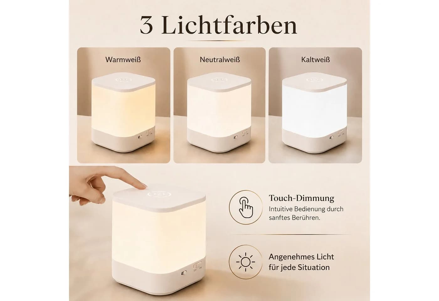 Vornix LED Nachtlicht Tischlampe Weiß Touch & Fernbedienung Dimmbar - Bild 5
