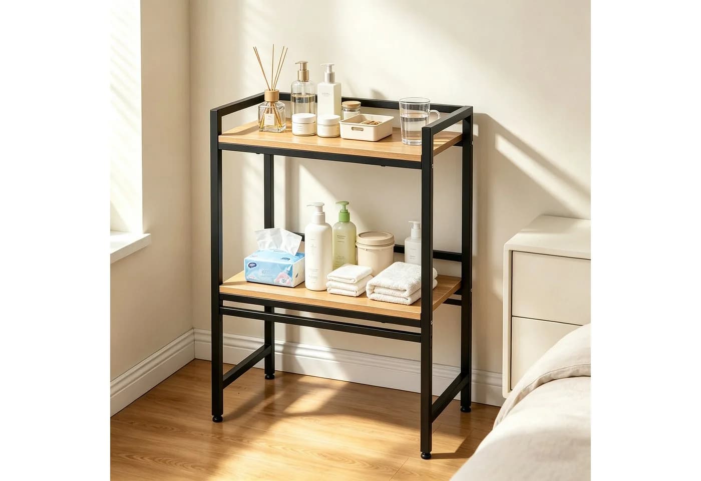 ibettertec Mikrowellenregal 2-stufig Schwarz Edelstahl Holz - Bild 5
