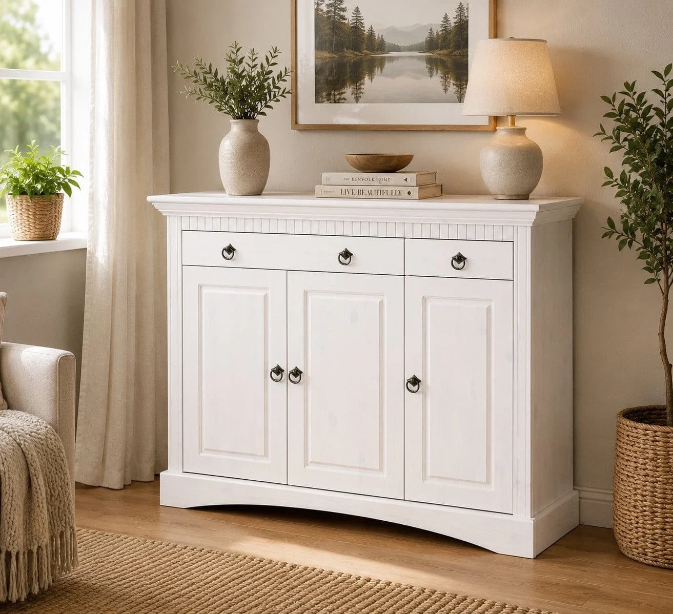 Clever-Moebel Kommode 3-türig Kiefernholz Landhausstil 117x39x97 cm - Bild 2