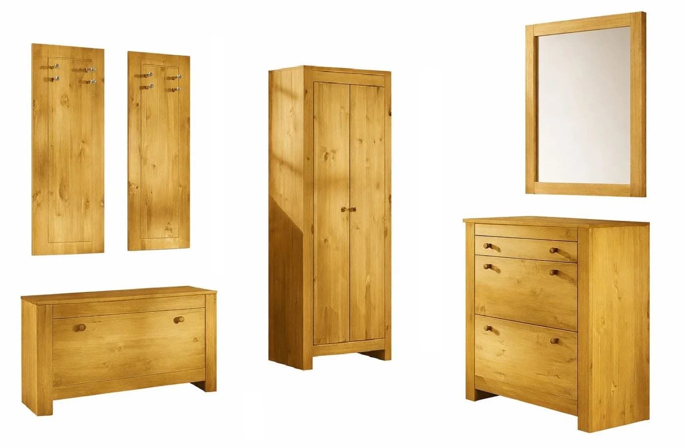 Clever-Moebel Garderoben-Set 6-tlg. Massivholz Kiefer Landhausstil Beige