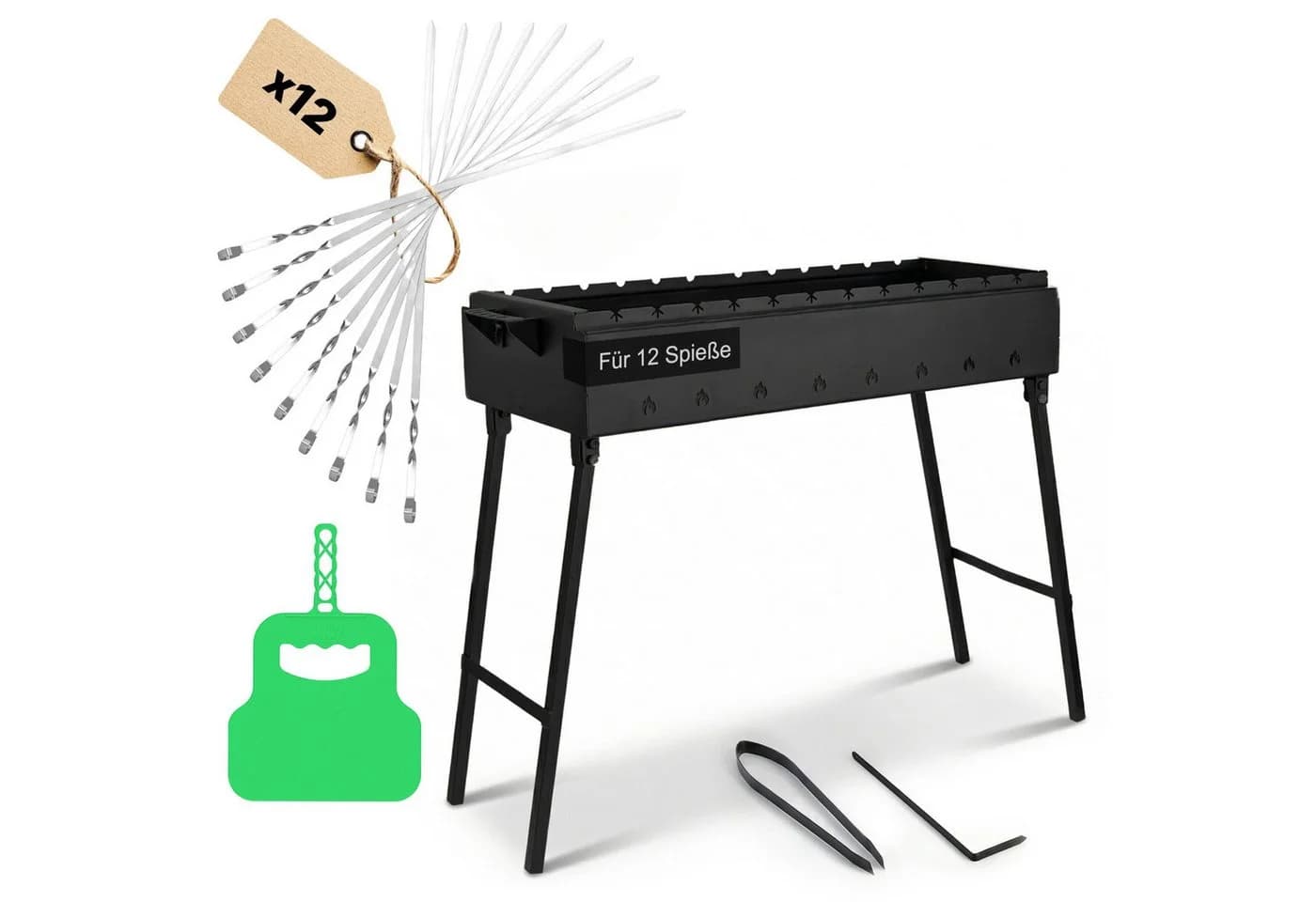 BIG-PAN Klappbarer Holzkohlegrill 80 cm mit 12 Edelstahl-Spießen & Zubehör - Bild 2