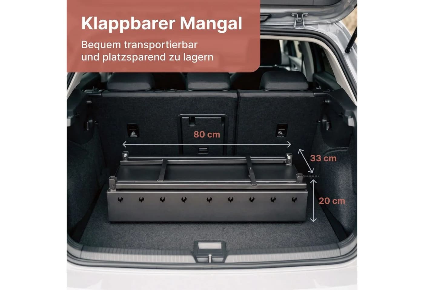 BIG-PAN Klappbarer Holzkohlegrill 80 cm mit 12 Edelstahl-Spießen & Zubehör - Bild 5