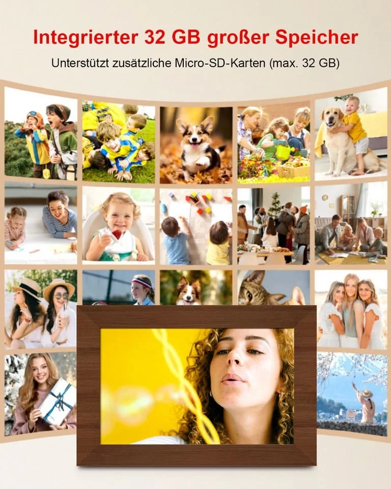 Fine Life Pro Digitaler Fotorahmen mit WiFi 10 Zoll 1280x800 Pixel 32 GB