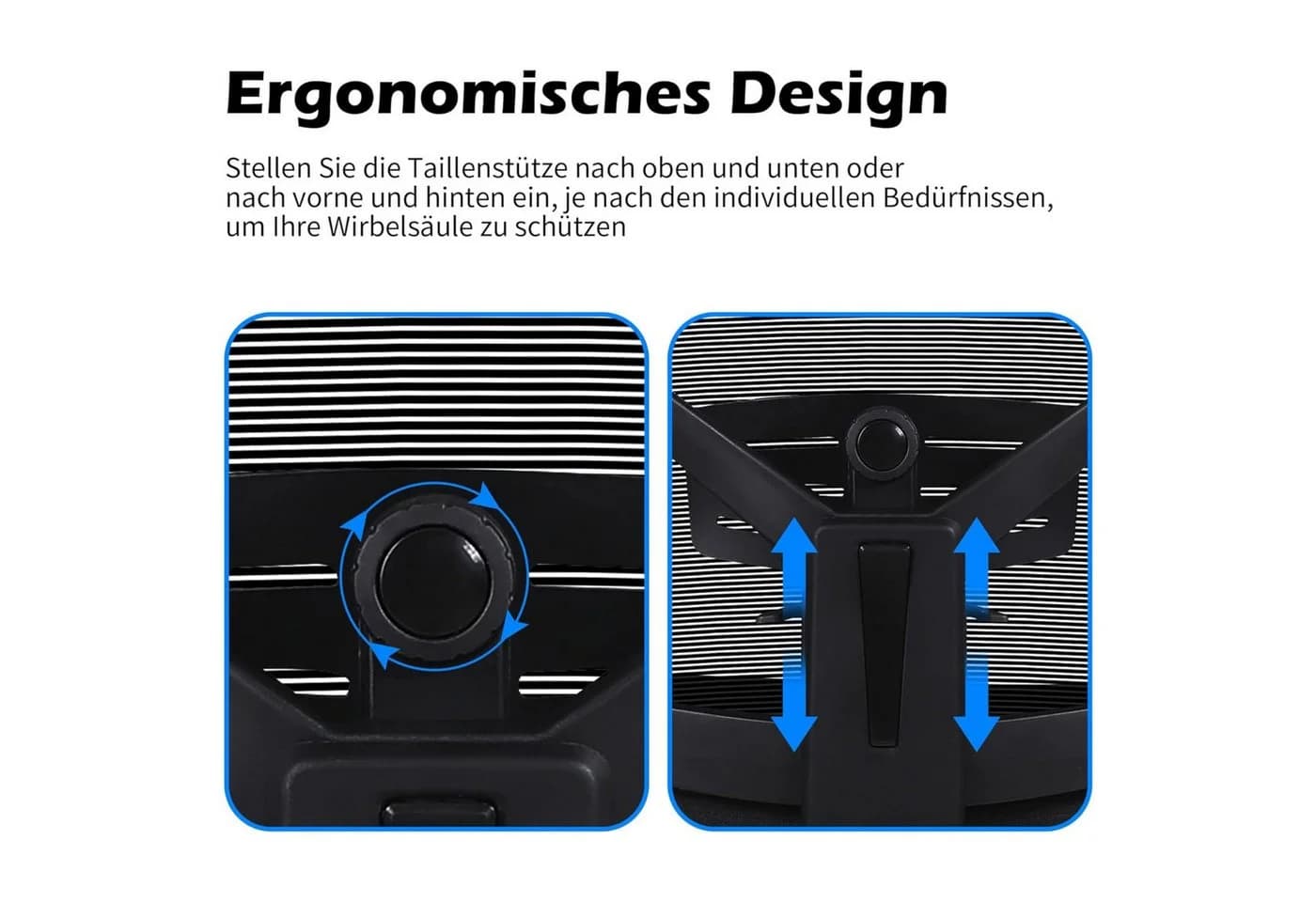 SeedWave Bürostuhl Ergonomisch 200kg Schwarz mit Lordosenstütze - Bild 4