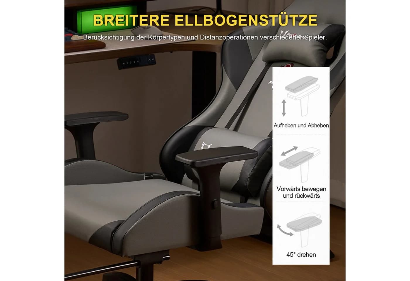 IKIDO Gaming-Stuhl Ergonomisch 150° Rückenlehne Schwarz