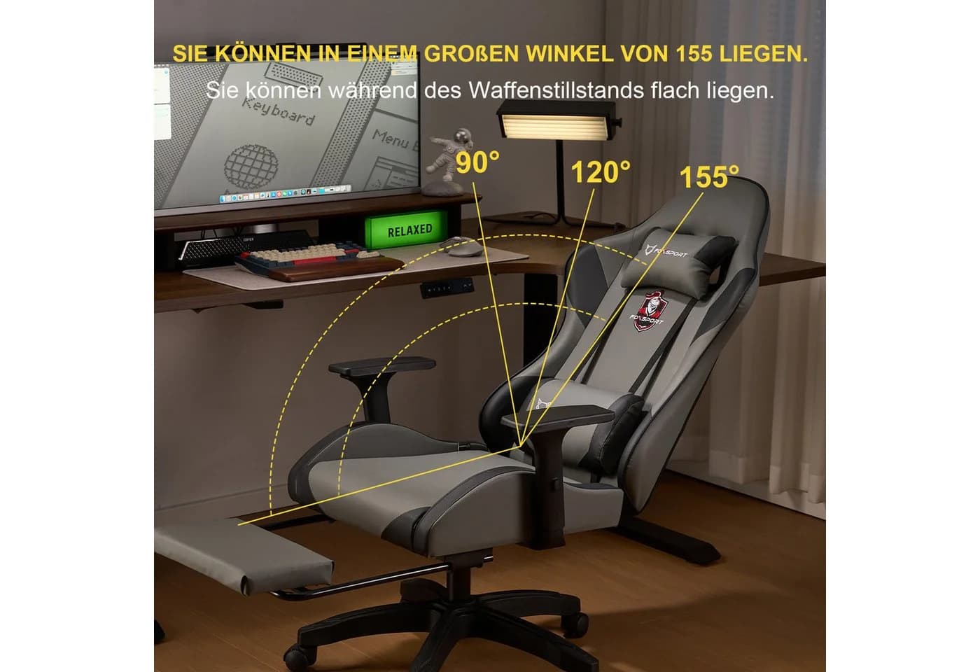 IKIDO Gaming-Stuhl Ergonomisch 150° Rückenlehne Schwarz - Bild 3