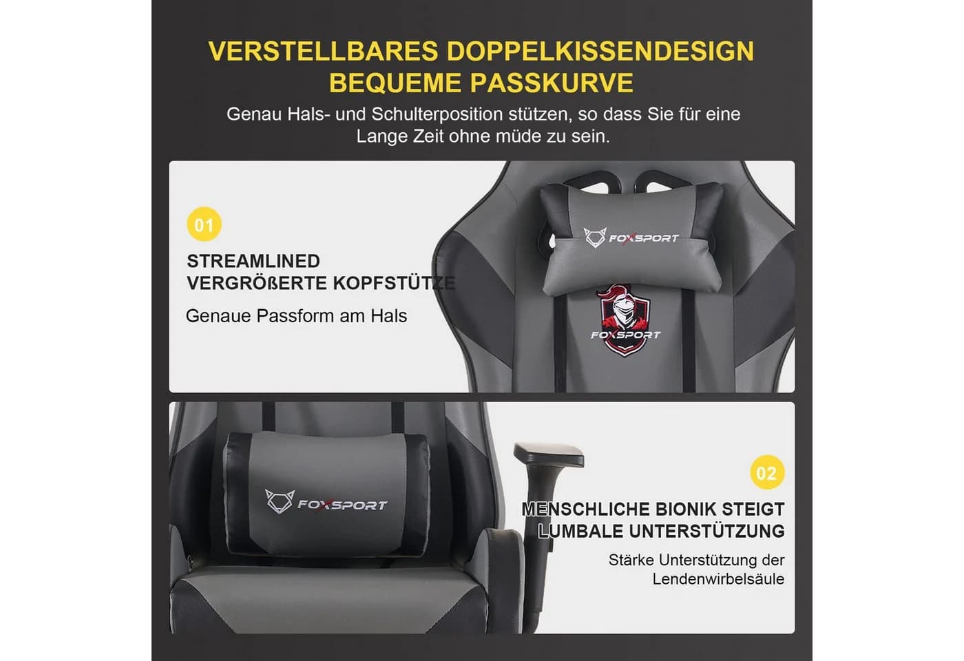 IKIDO Gaming-Stuhl Ergonomisch 150° Rückenlehne Schwarz - Bild 4
