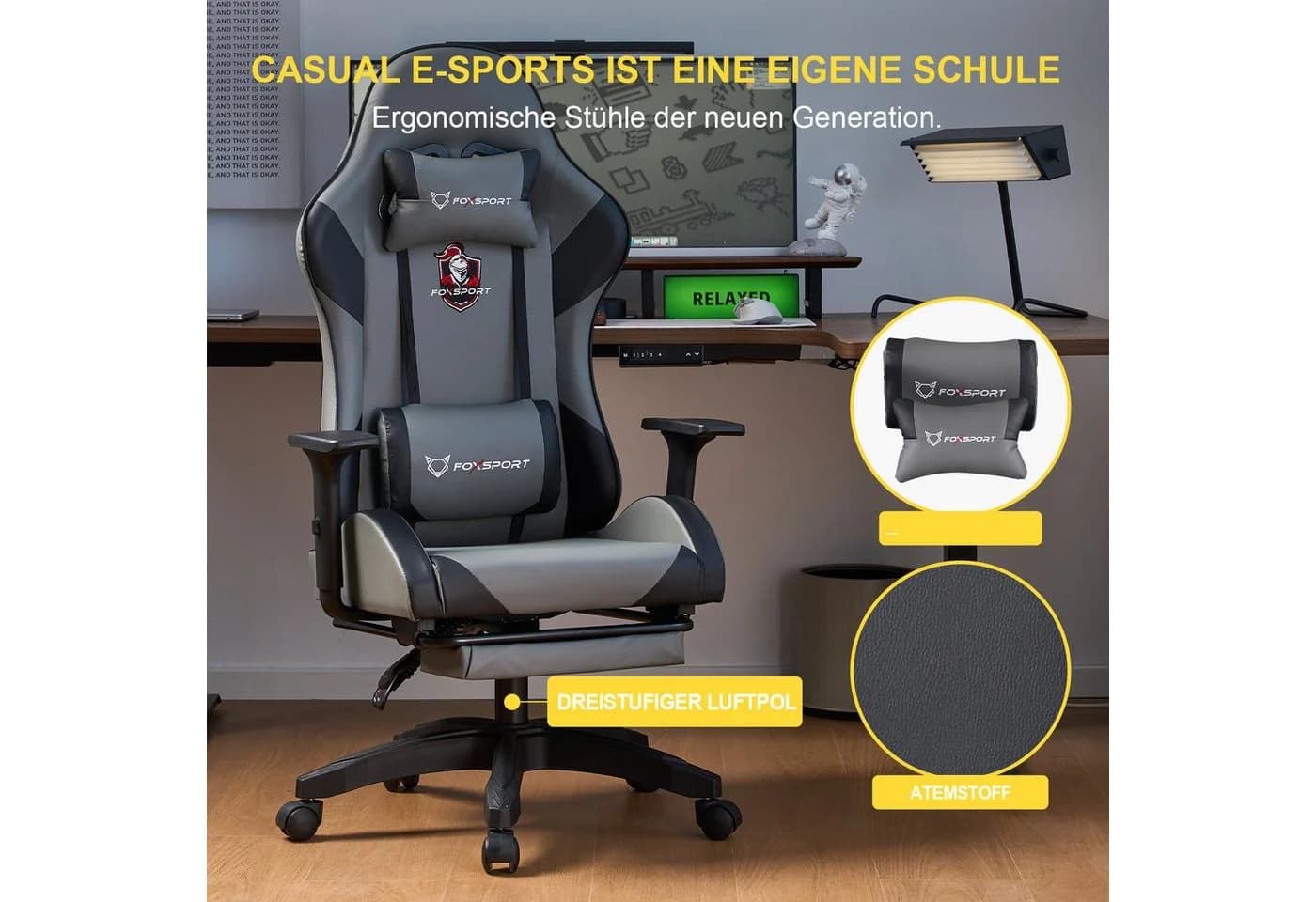 IKIDO Gaming-Stuhl Ergonomisch 150° Rückenlehne Schwarz - Bild 5