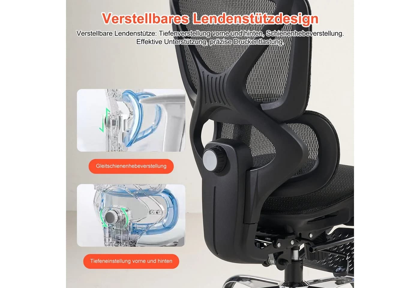 FOXSPORT Bürostuhl Ergonomisch 4D-Armlehnen 3D-Kopfstütze Schwarz - Bild 4