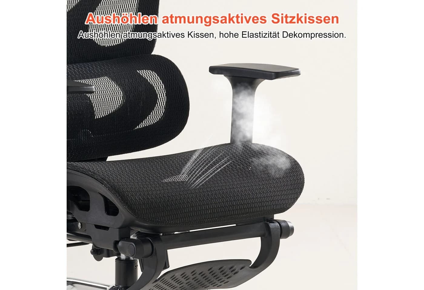 FOXSPORT Bürostuhl Ergonomisch 4D-Armlehnen 3D-Kopfstütze Schwarz - Bild 5