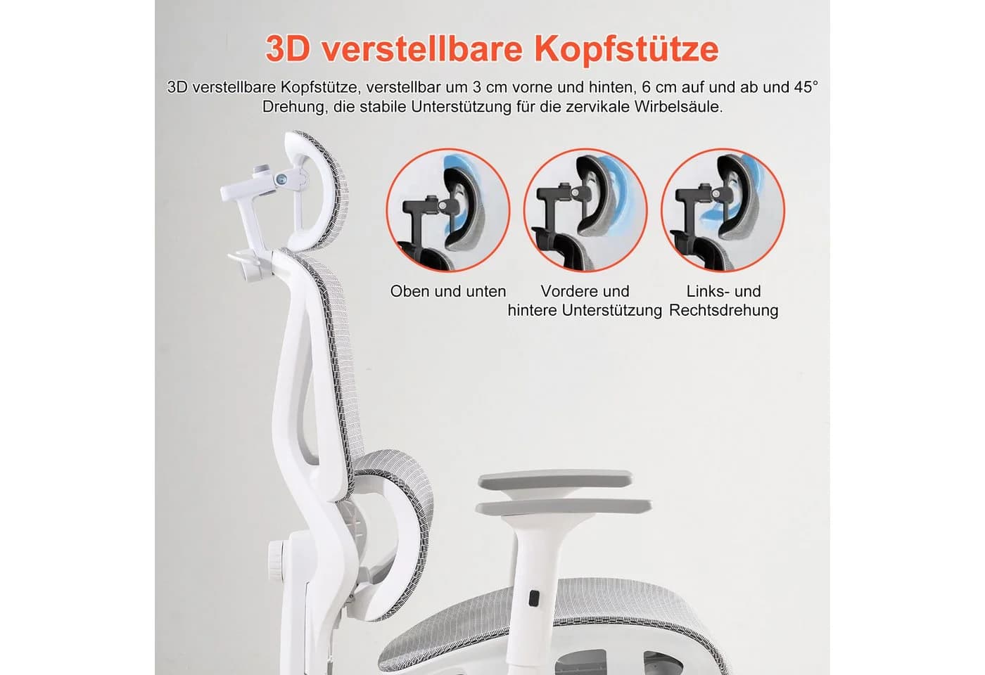 FOXSPORT Bürostuhl Grau 4D-Armlehnen 3D-Kopfstütze Ergonomisch
