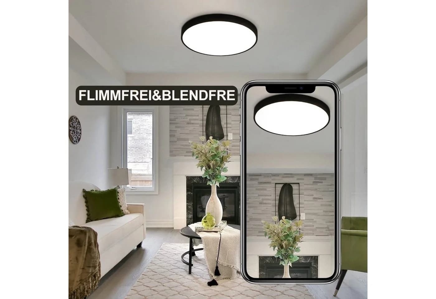 ZMH LED Deckenleuchte Modern Schwarz/Weiß IP44 Spritzwassergeschützt - Bild 3
