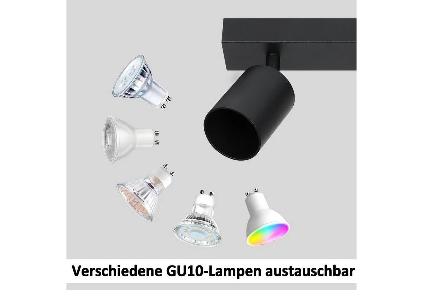 Nettlife Deckenstrahler GU10 Rechteckig 4flammig Schwarz - Bild 4