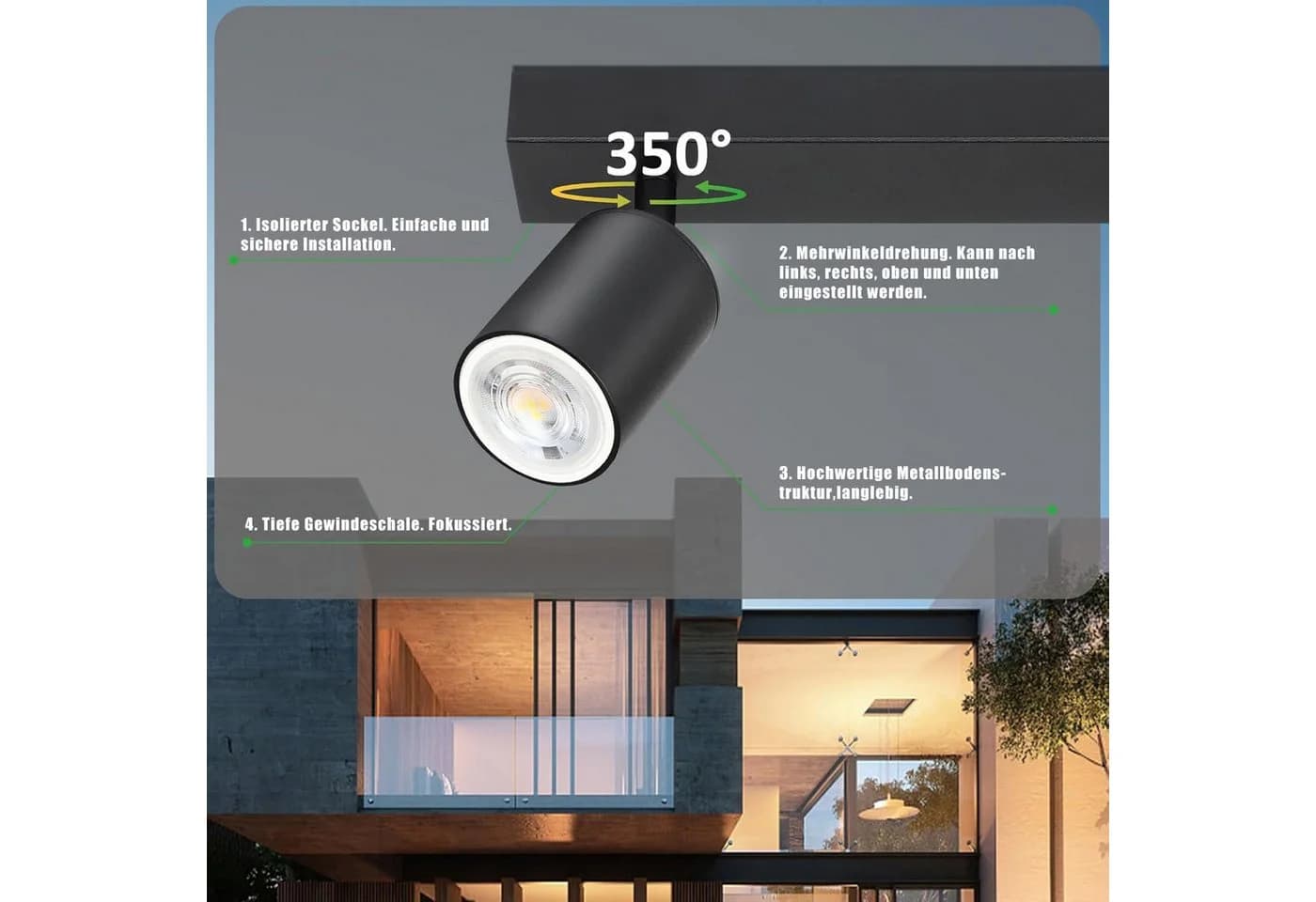 Nettlife Deckenstrahler GU10 Rechteckig 4flammig Schwarz - Bild 5