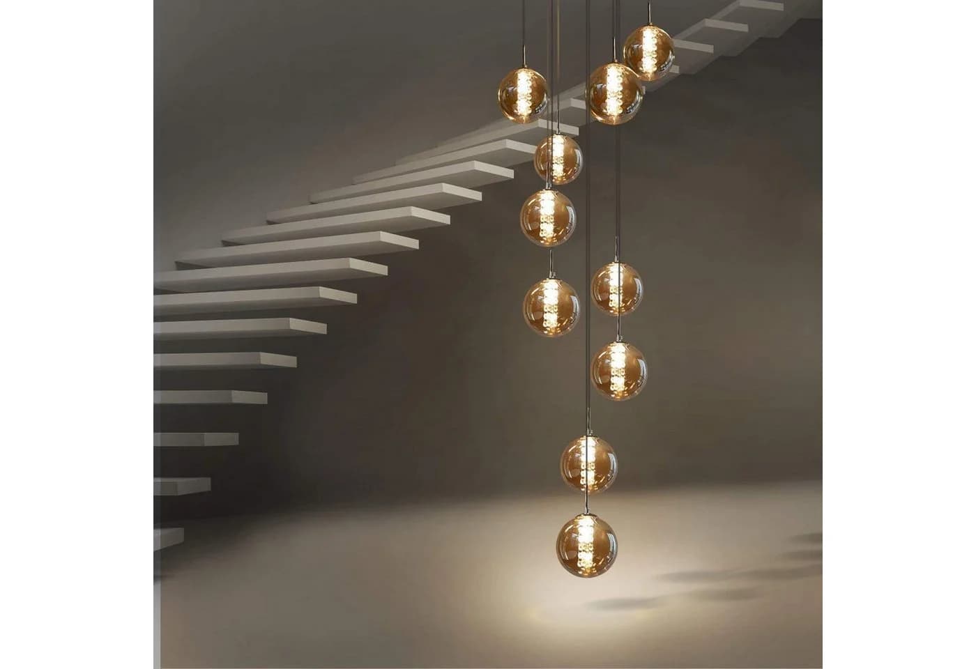 Nettlife Pendelleuchte 3-flammig Bernstein/Grau Glas, höhenverstellbar - Bild 2