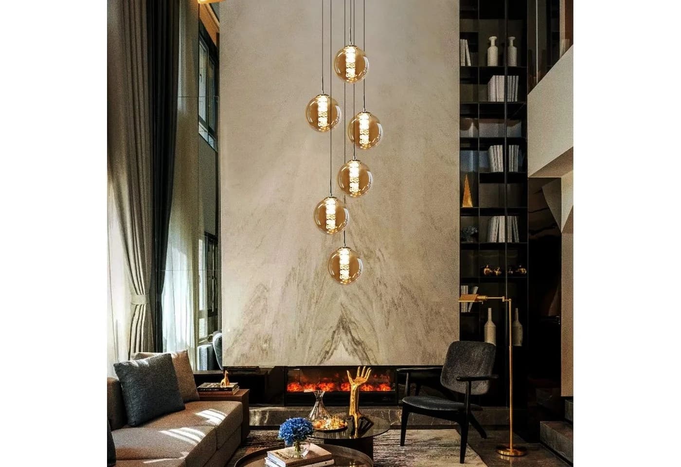Nettlife Pendelleuchte 3-flammig Bernstein Glas Höheverstellbar