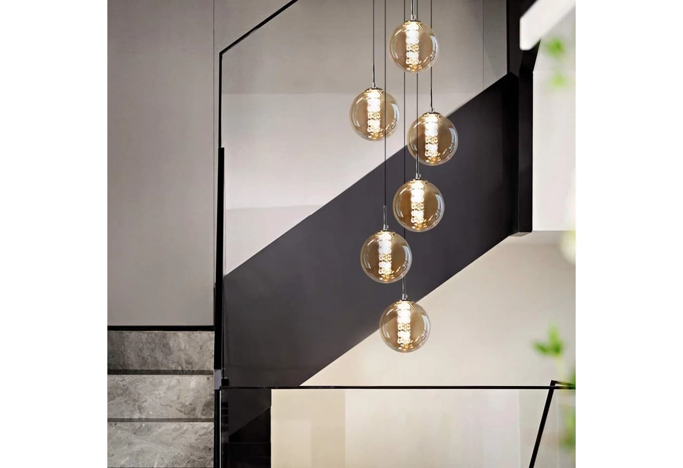 Nettlife Pendelleuchte 3-flammig Bernstein Glas Höheverstellbar - Bild 2