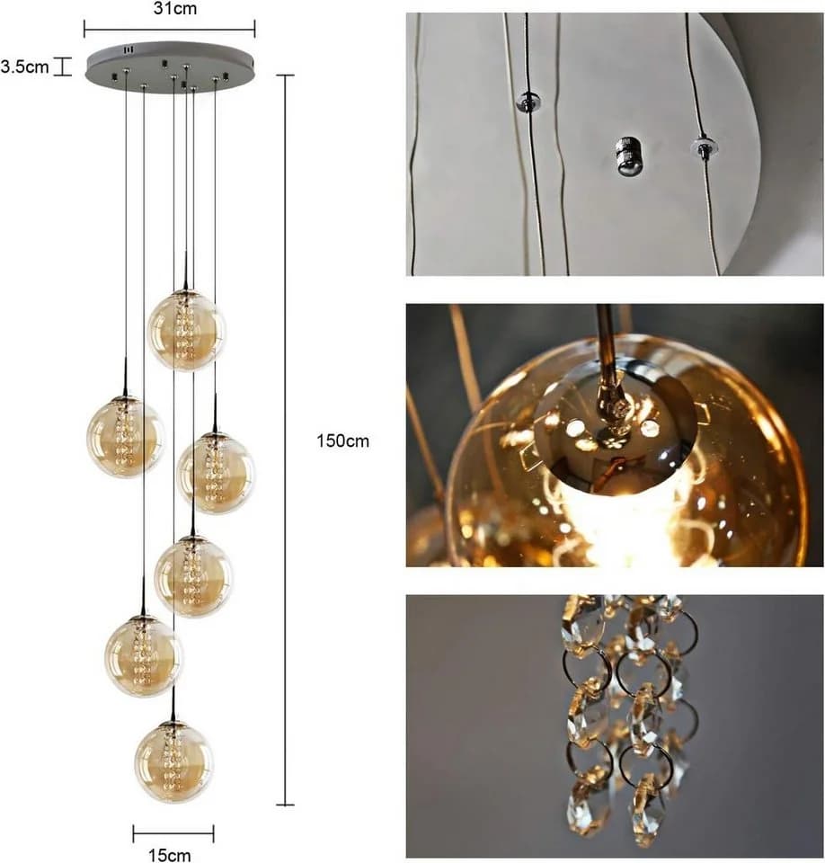 Nettlife Pendelleuchte 3-flammig Bernstein Glas Höheverstellbar - Bild 4