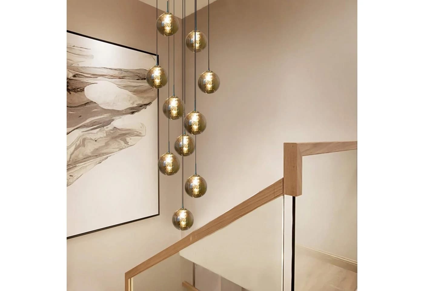 Nettlife Pendelleuchte G9 3-flammig Bernstein/Grau Glas - Bild 2