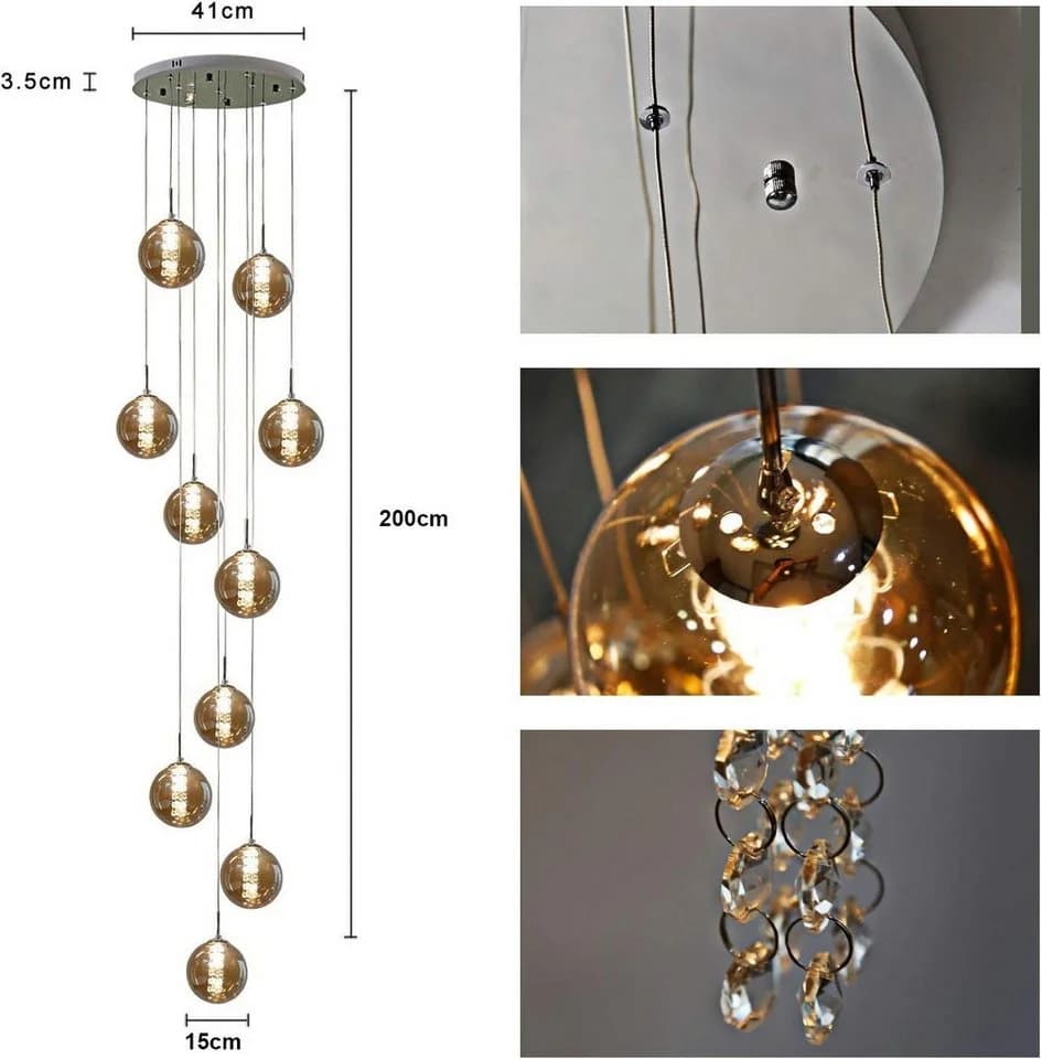 Nettlife Pendelleuchte G9 3-flammig Bernstein/Grau Glas - Bild 3