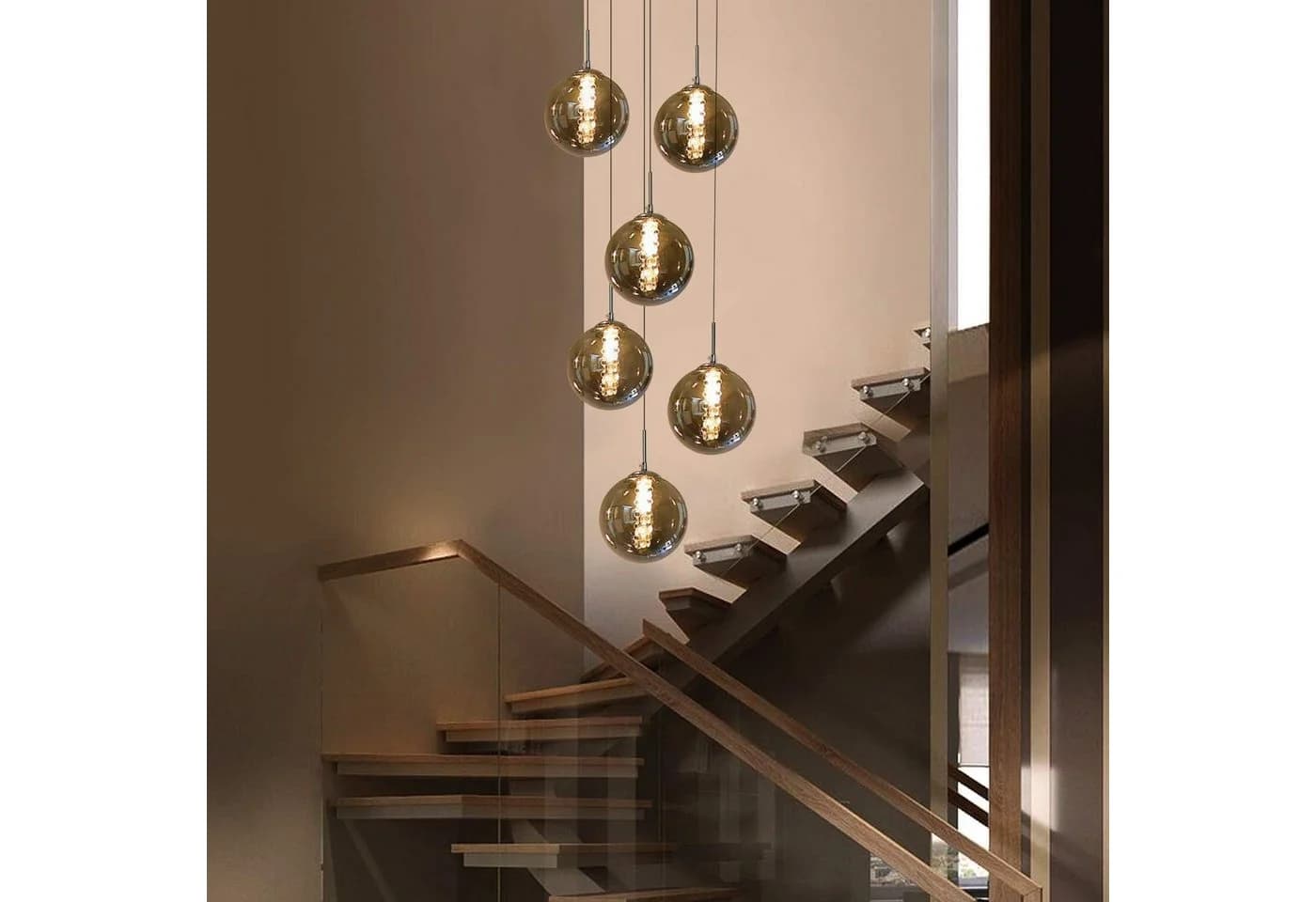 Nettlife Pendelleuchte G9 Bernstein/Grau Glas höhenverstellbar - Bild 2
