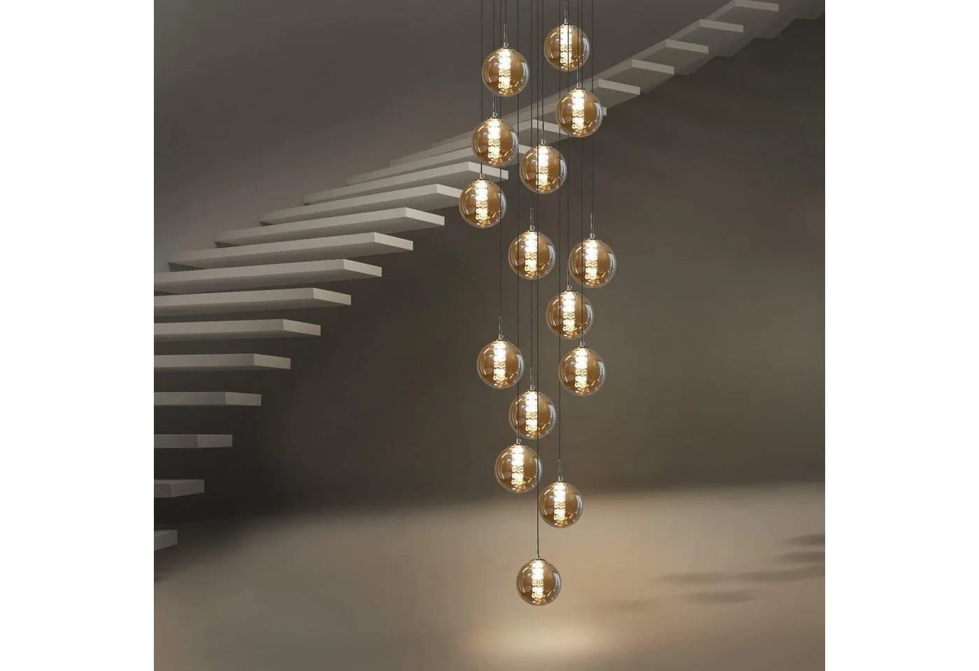 Nettlife Pendelleuchte 3-flammig Bernstein/Grau Glas, höhenverstellbar - Bild 2