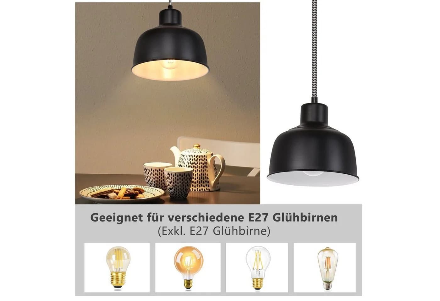 Vintage-Industrial-Pendelleuchte in Schwarz