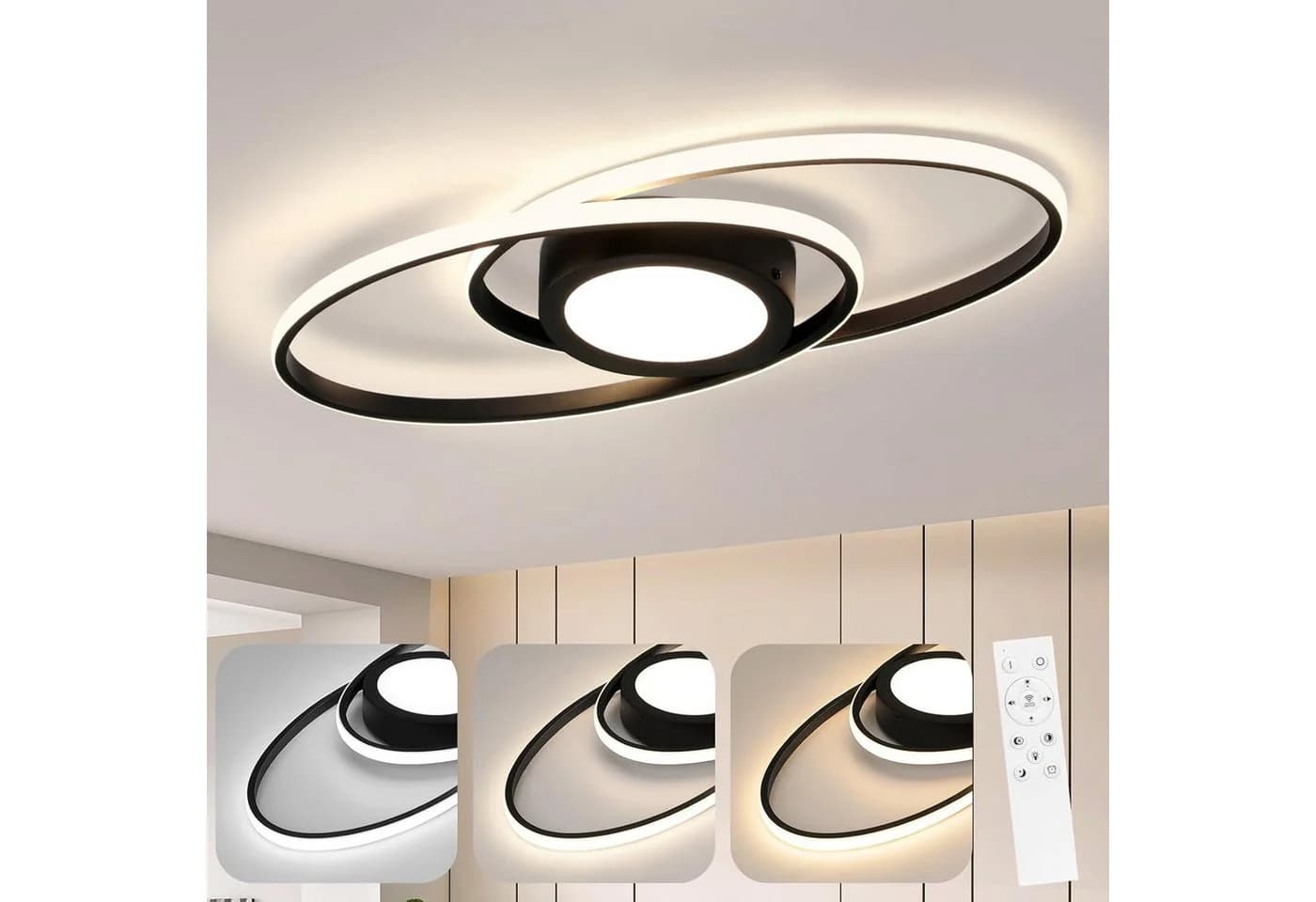 Nettlife LED Deckenleuchte Dimmbar Modern 48W Schwarz - Bild 2