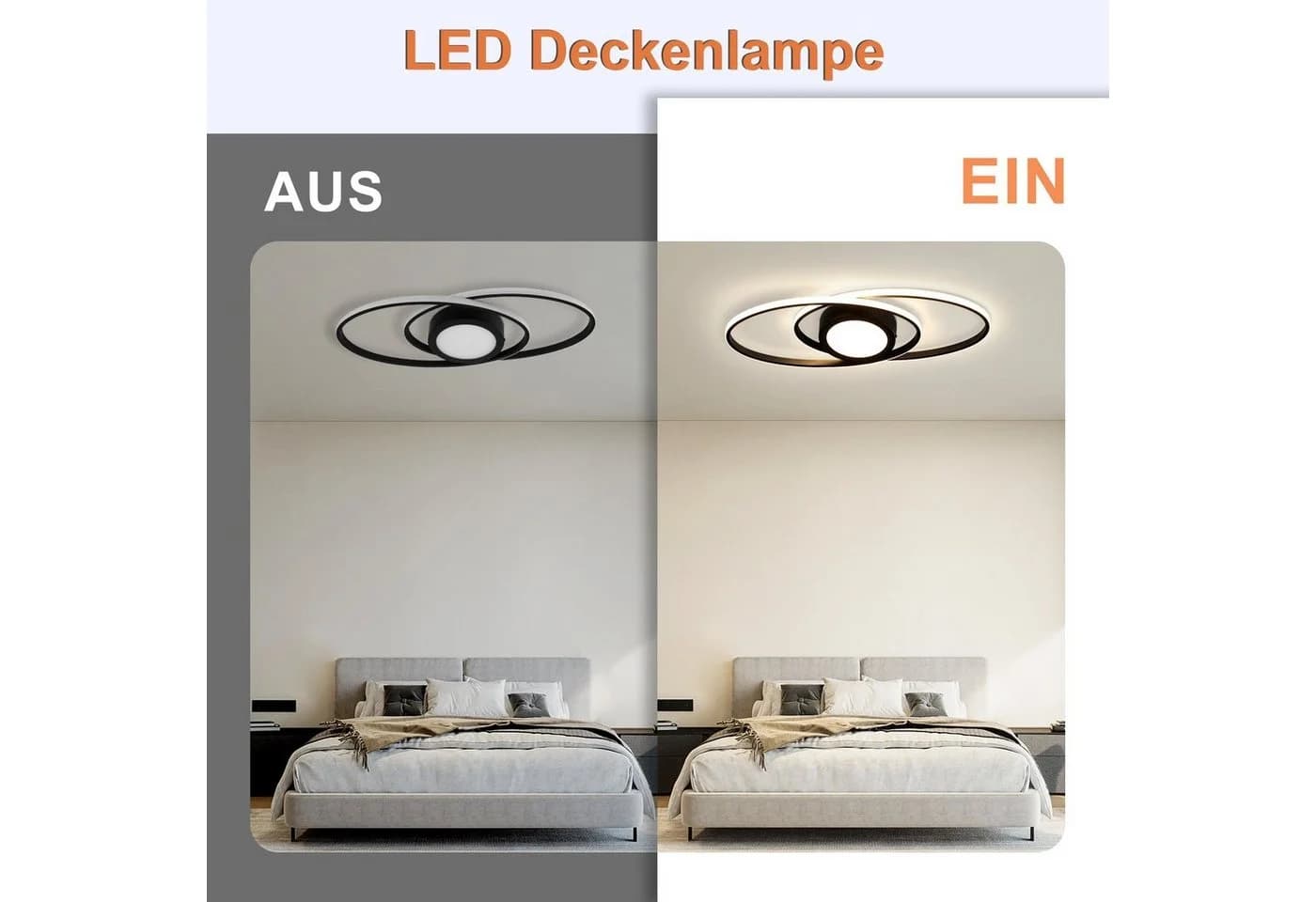 Nettlife LED Deckenleuchte Dimmbar Modern 48W Schwarz - Bild 5