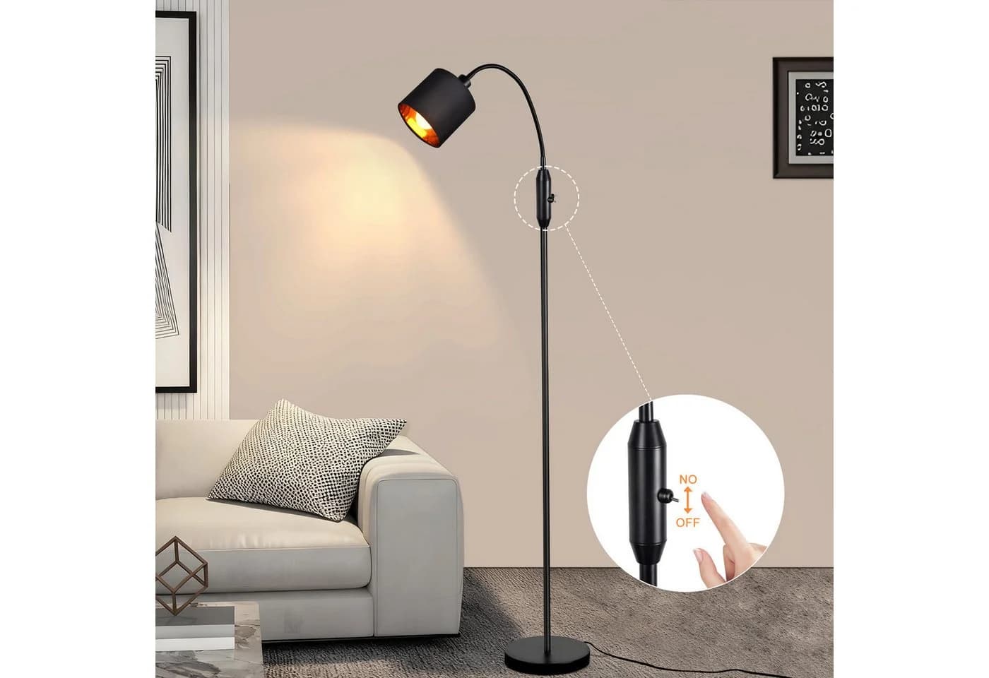 Nettlife Stehlampe Vintage Schwarz 360° drehbar LED